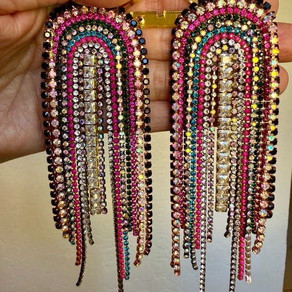 Colorful Rhinestone Statement Earrings - Picture 3 of 3